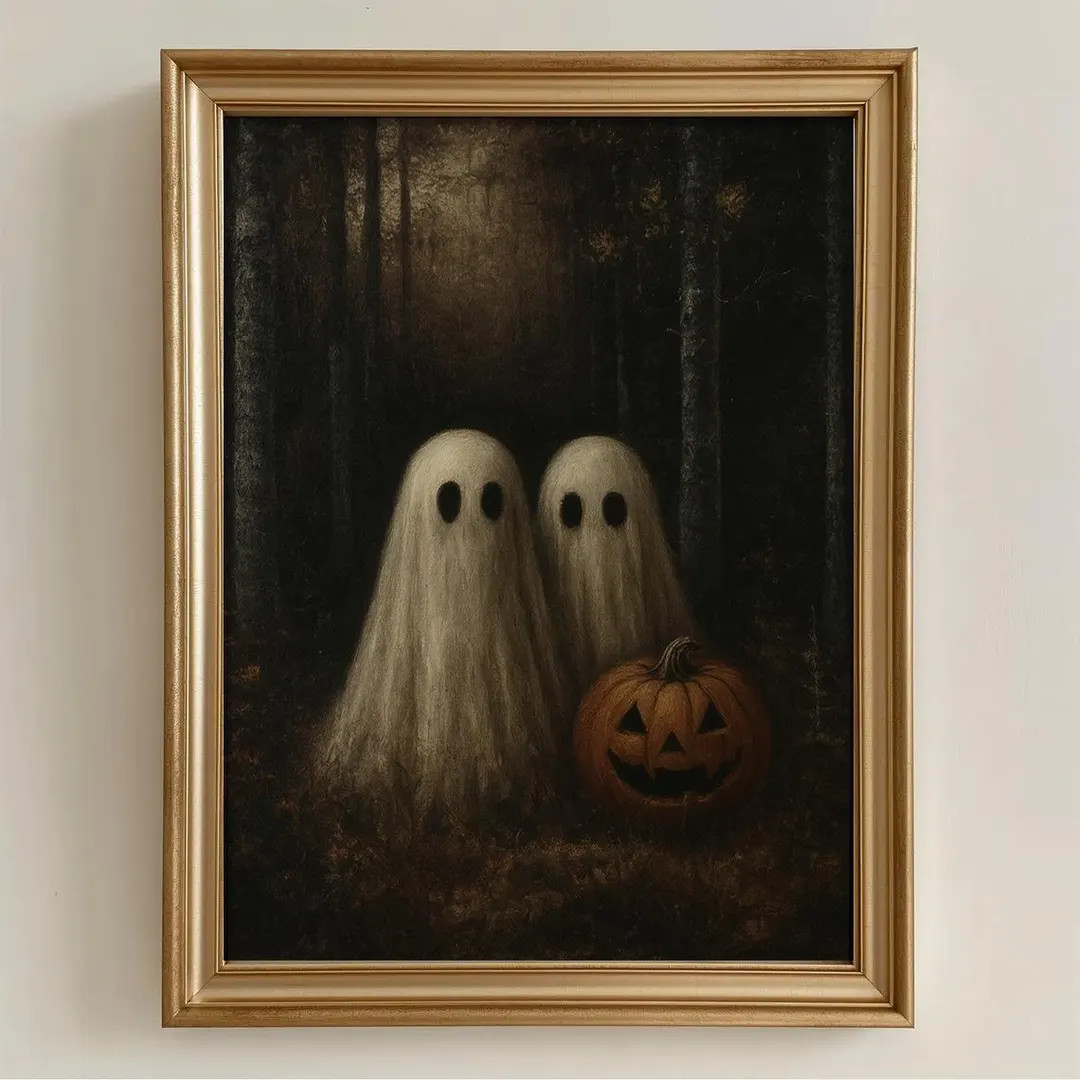 Dark Forest with Ghosts Print Printable Vintage Halloween Wall Art Dark Cottagecore Print Rustic ... | Etsy (US)