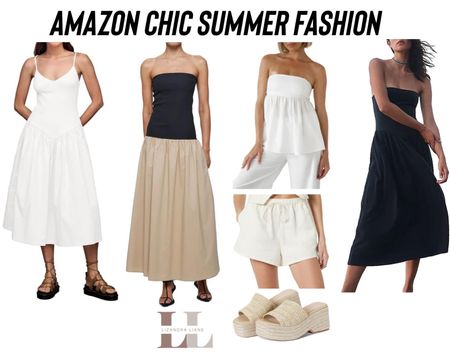 Chic Amazon fashion, summer style, black and white neutrals, summer fashion, affordable, vacation outfits, summer dresses, tops, linen shorts, sandals, travel, travel outfit 

#LTKStyleTip #LTKTravel #LTKFindsUnder50
