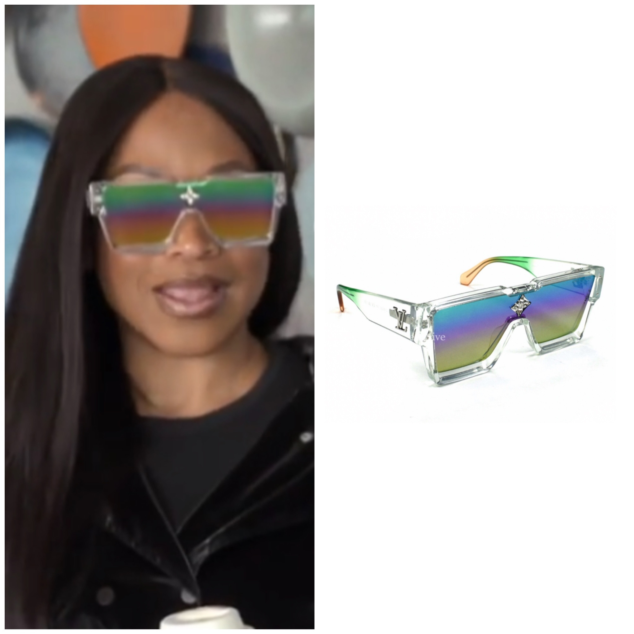 Monyetta Shaw-Carter’s Clear Frame Rainbow Mirrored Sunglasses