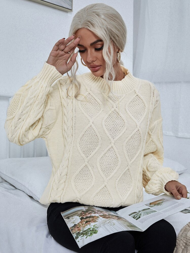 Drop Shoulder Mixed Knit Sweater | SHEIN