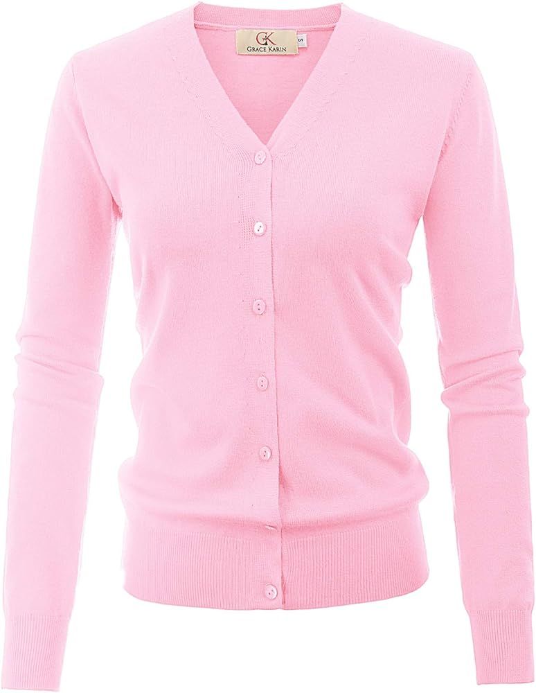 GRACE KARIN Women's Long Sleeve Button Down Sweater Classic V-Neck Knit Cardigan | Amazon (US)