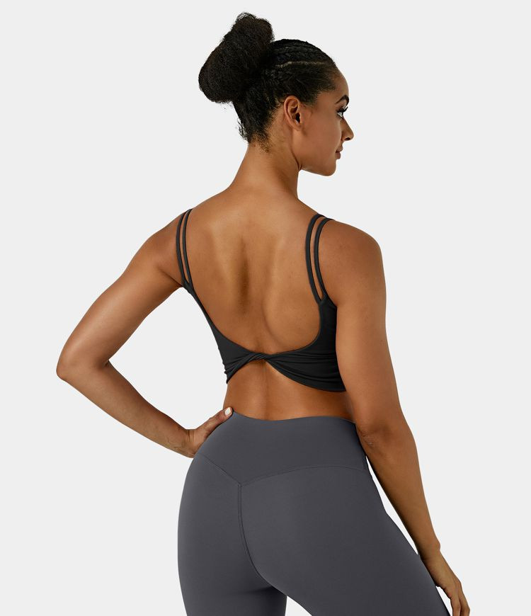 Double Straps Backless Twisted Cropped Yoga Tank Top | HALARA