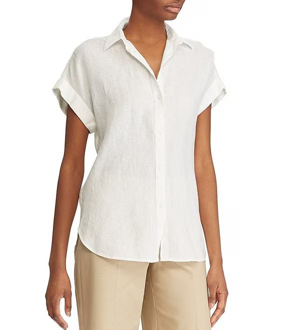 Lauren Ralph Lauren Linen Point Collar Short Dolman Sleeve Shirt | Dillard's | Dillard's