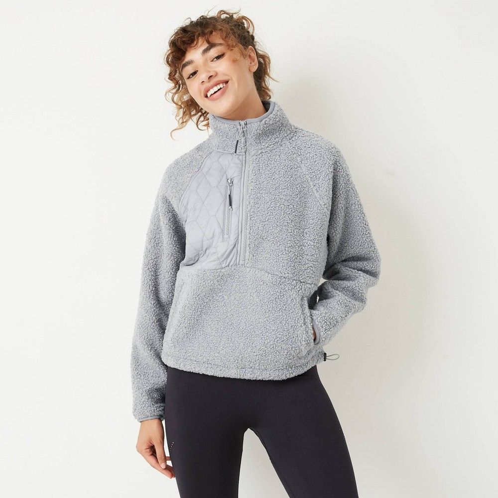 Women's 1/2 Zip Sherpa Pullover Sweatshirt - JoyLab Gray XL | Target