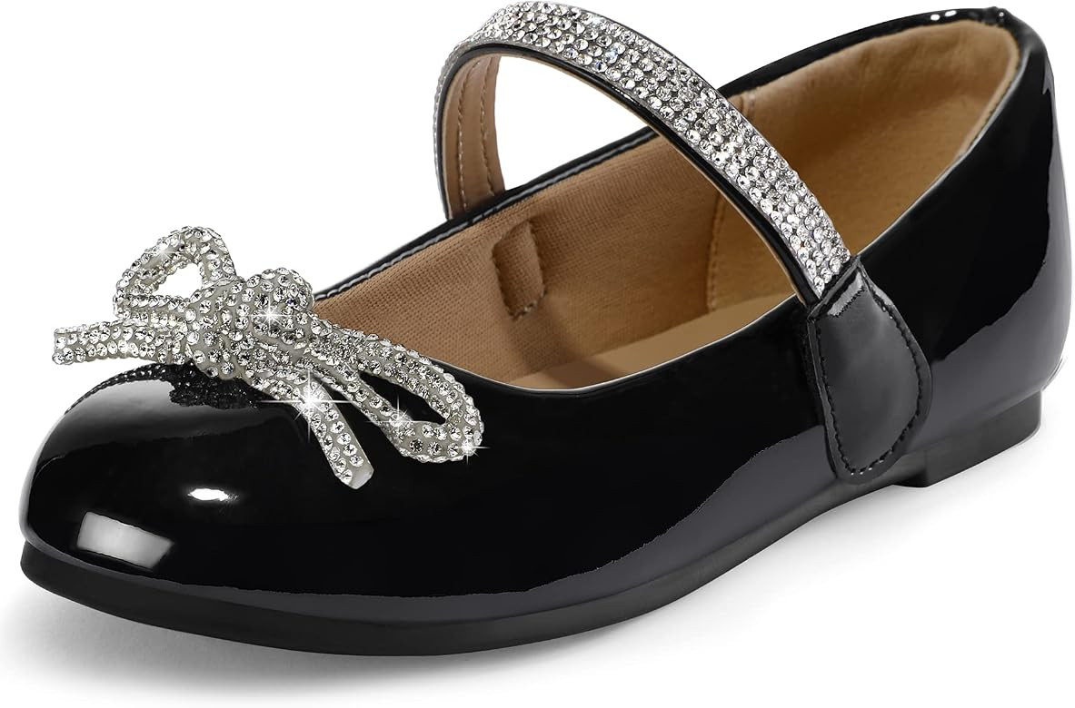 K KomForme Girl's Bow Mary Jane Dress Shoes Ballet Princess Flats with Rhinestone Strap for Party... | Amazon (US)