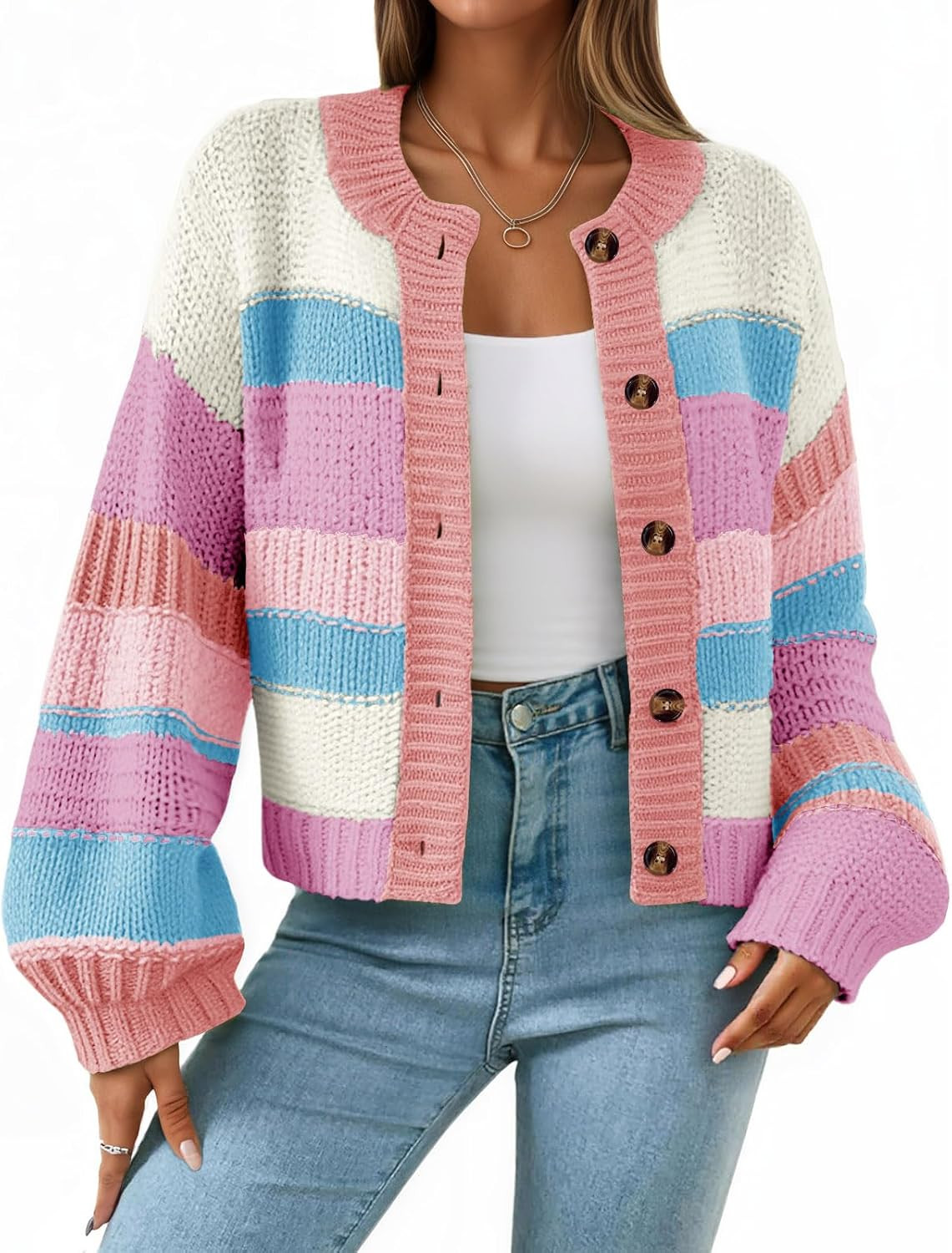 Saodimallsu Womens Striped Chunky Cardigan Sweaters Fall Trendy Coats | Amazon (US)