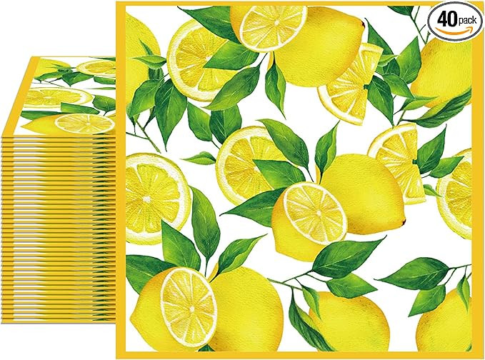 40pcs Lemon Paper Napkins, 2 Ply Yellow Citrus Fruit Theme Disposable Napkins Decorative for Kitc... | Amazon (US)