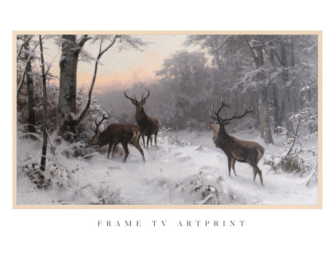 Samsung Frame TV art | "Vintage Deer in Snow" | Christmas Flowers| Winter | Poinsettias | Holly | Be | Etsy (US)