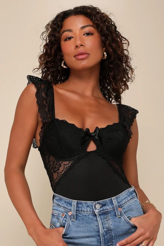 Sultry Example Black Lace Bustier Bodysuit | Lulus
