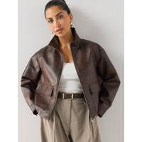 The Very Collection Funnel Neck Faux Leather Jacket - Brown | Very Ireland