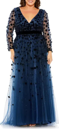 Floral Appliqué Bracelet Sleeve Gown | Nordstrom