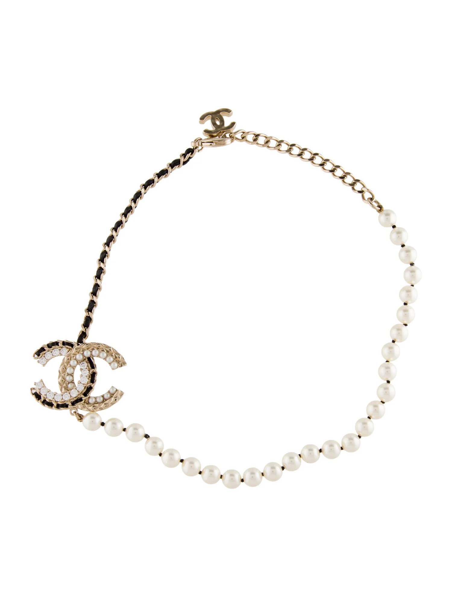 Chanel 2022 Faux Pearl, Leather & Strass CC Necklace - Black Bead Strand, Necklaces - CHA1363591 ... | The RealReal