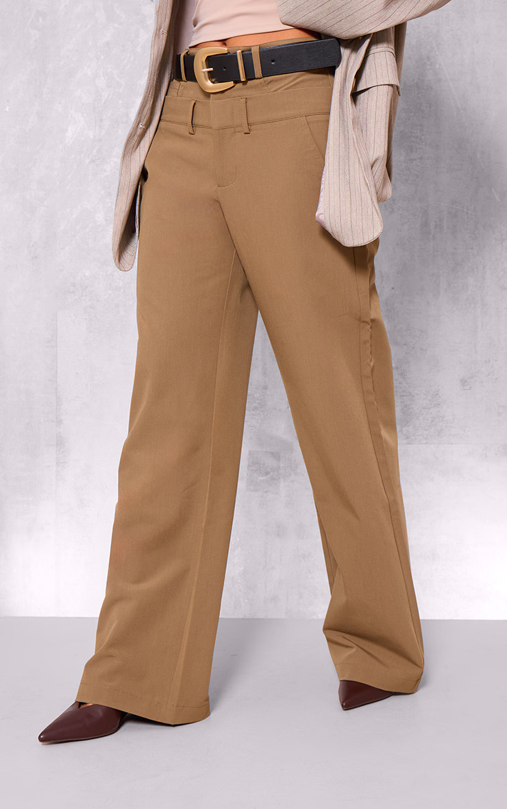 Taupe Tailored Woven Double Waistband Straight Leg Pants | PrettyLittleThing US