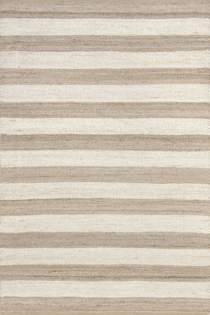 Off White Jute And Denim Even Stripes 7' 6" x 9' 6" Area Rug | Rugs USA