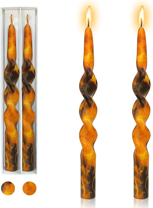 Print Swirl Candlesticks Spiral Candle - Set of 2 Flame Taper Candle Handmade Twisted Candles 10 Inch Long Candle Sticks Brown Tapered Candles for Home Holiday Wedding,1D2T-FLM | Amazon (US)