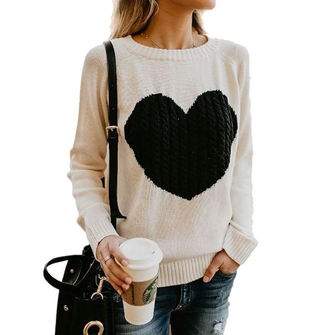 Fashionme Women Juniors Long Sleeve Crewneck Cable Knitted Love Heart Patch Pullover Sweaters Top... | Amazon (US)