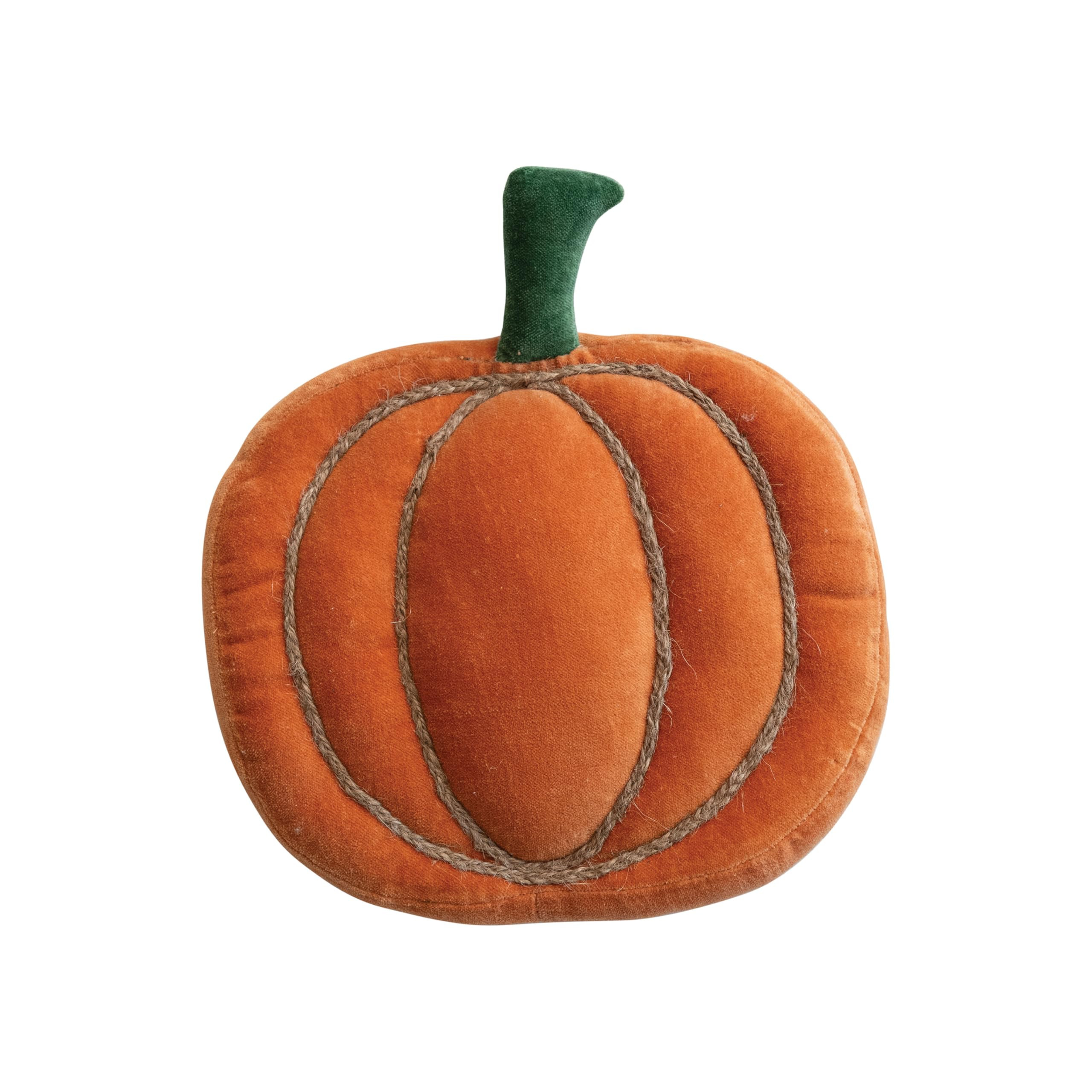 Creative Co-Op Woven Cotton Velvet Pumpkin Shaped Pillow with Jute Rope Embroidery, Orange Green | Amazon (US)