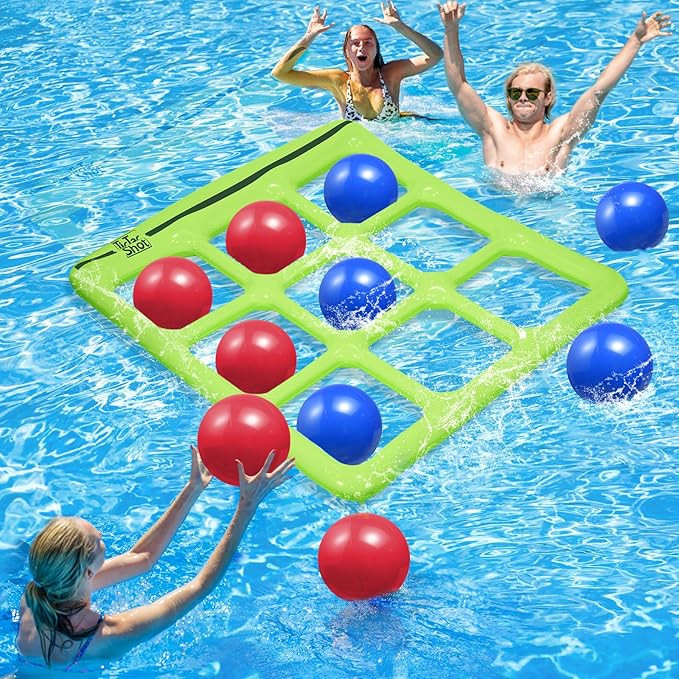 Pool Toys Games Set- Tic-Tac-Toe Inflatable Pool Toy with 10 Balls - for Adults Teens Kids 2-10 P... | Amazon (US)