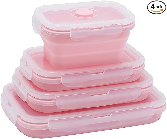 Yagote 4 Pcs Silicone Collapsible Food Storage Containers with Lids Silicone Lunch Box Bento Box ... | Amazon (US)