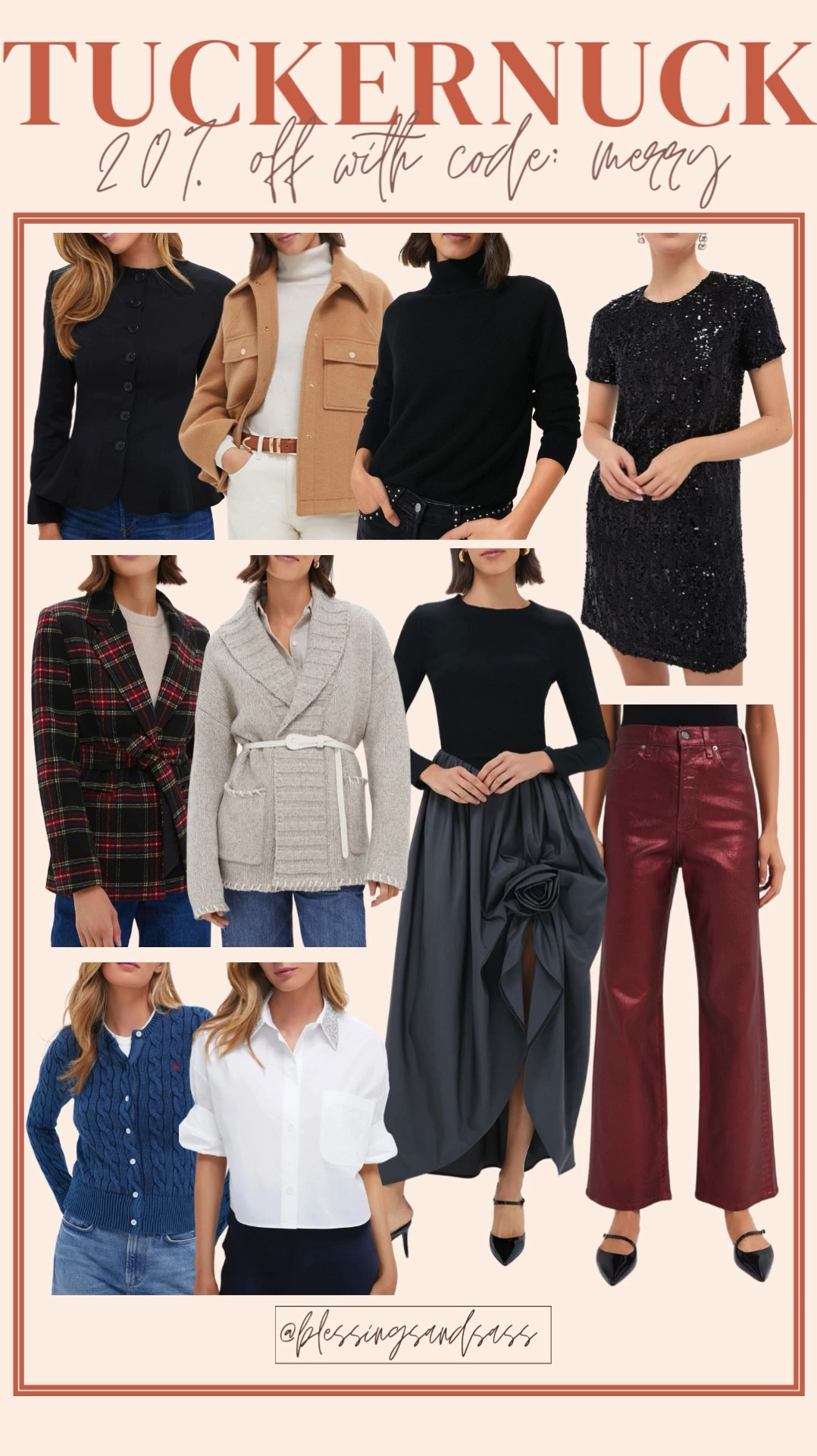 Tuckernuck Cyber Sale! 
20% off site wide
25% off- orders over $500 
30% off- orders over $1000
Use code: MERRY 

Women’s fashion, Black Friday, cyber week, Black Friday sales, cyber week sales, holiday fashion, holiday style, holiday outfit inspo, holiday ootd, holiday outfits, sweater, mini dress, maxi dress, pants, coat, blazer, top 



#LTKStyleTip #LTKHoliday #LTKCyberWeek
