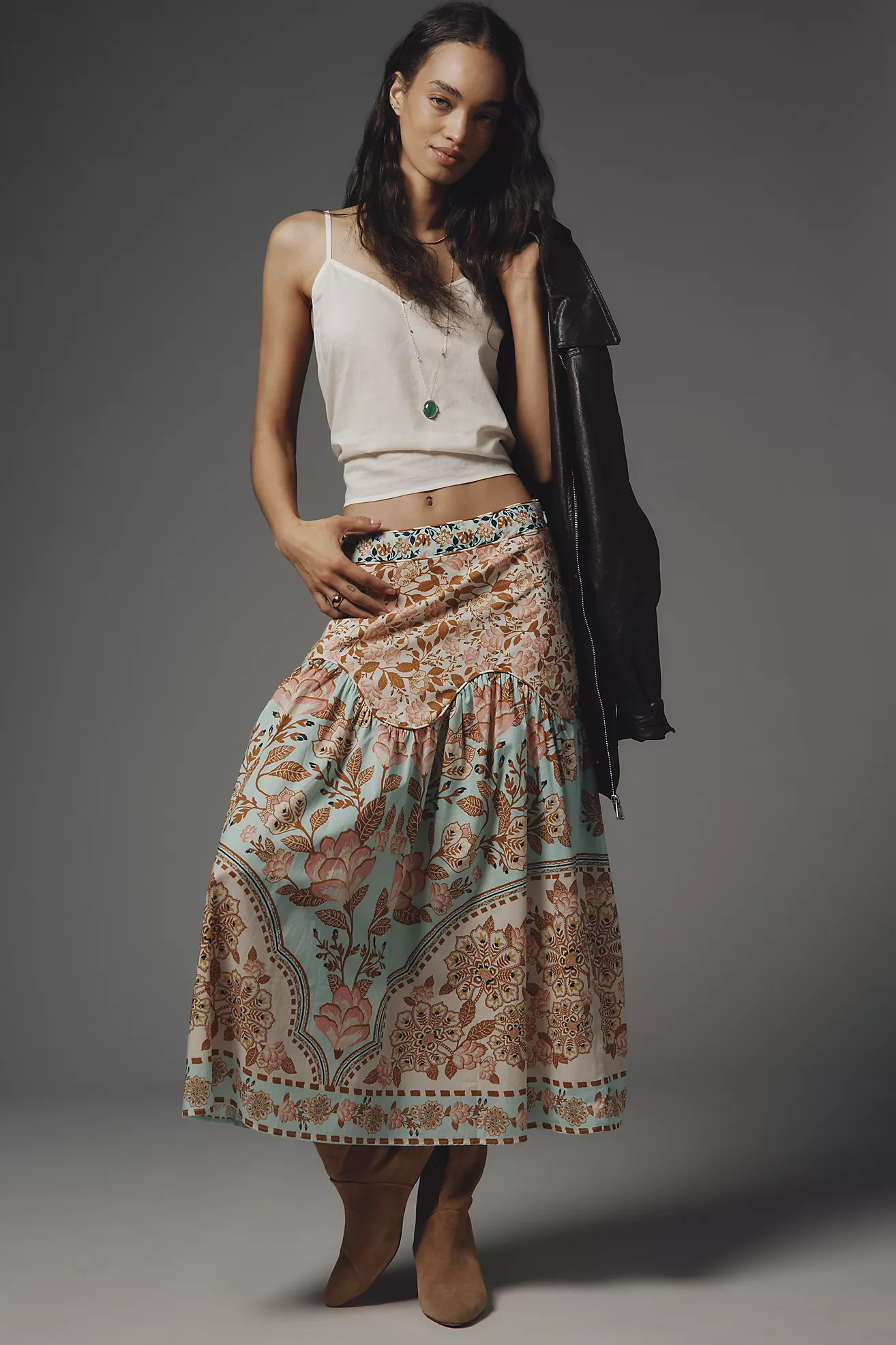 Farm Rio Drop-Waist Midi Skirt | Anthropologie (US)