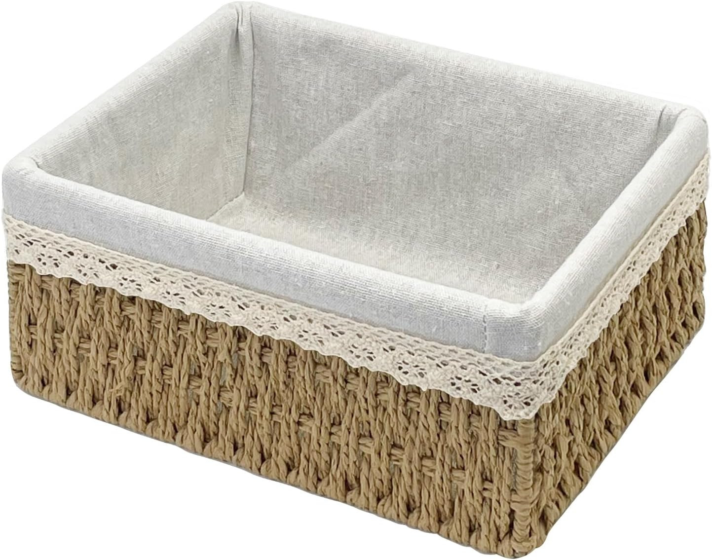 Wicker Storage Baskets, Handwoven Paper Rope Organizer Bins with Removable Floral Liner, Large for Bathroom, Pantry, Shelf, Countertop, Closet (Camel, L) | Amazon (US)