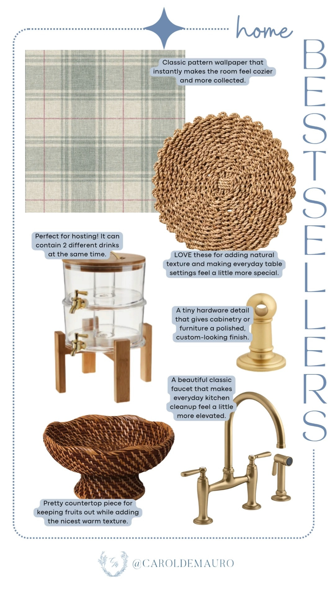 This week's home bestsellers are all about warmth and texture! A gold faucet, woven placemats, and beverage dispenser that make everyday moments feel special.

follower favorites, gold kitchen faucet, plaid wallpaper, cabinet hardware, woven fruit bowl, kitchen upgrade ideas, weekly home favorites

#LTKHome