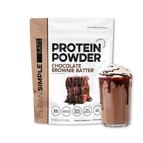 Clean Simple Eats Whey Protein Powder, Chocolate Brownie Batter Flavor Naturally Sweetened, 100% Grass Fed Protein Powder with Digestive Enzymes & No Artificial Ingredients, Gluten Free, 30 Servings | Amazon (US)