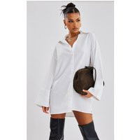 White Poplin Exaggerated Cuff Oversized Shirt Dress | PrettyLittleThing UK