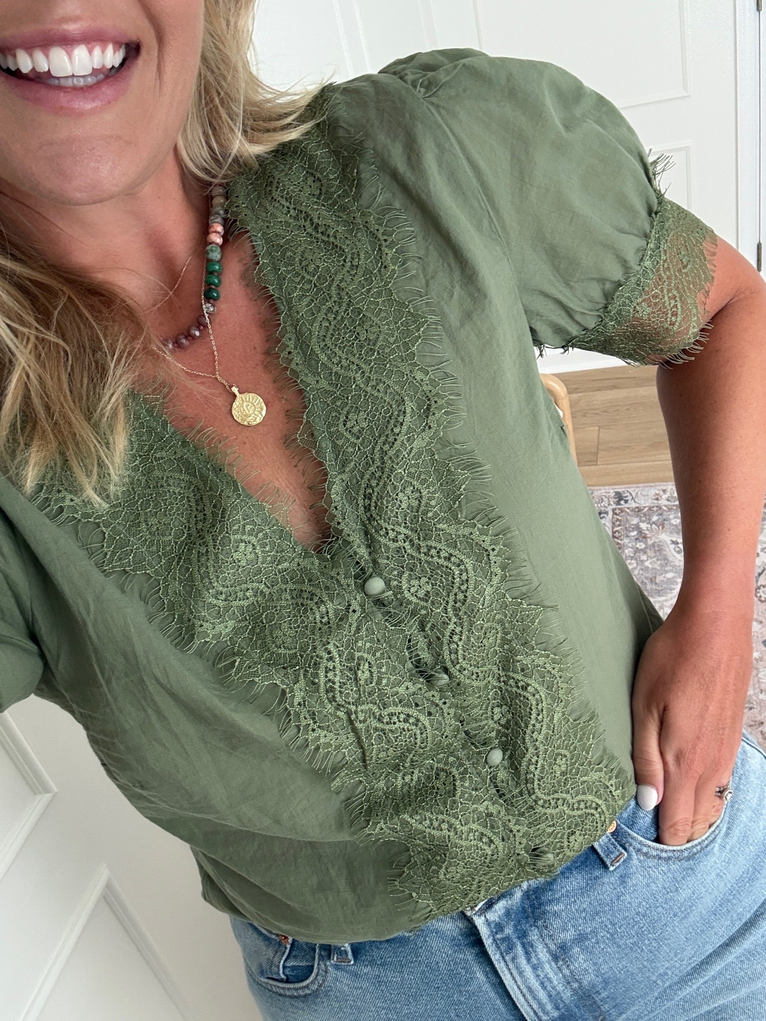 Lace top from Target! Love this color for fall! Med top and large in jeans