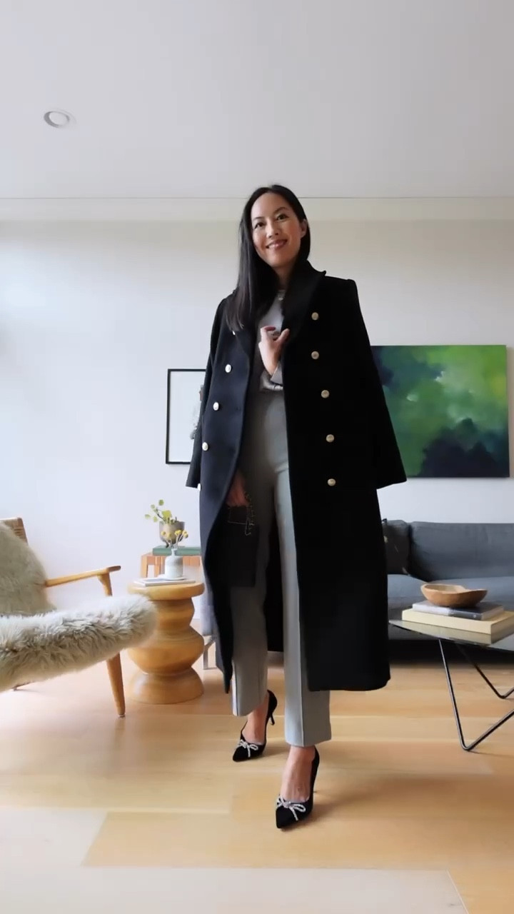 Silver satin! Such a great blouse to wear over the holidays. Not to mention, these great grey trousers are on sale for $58!

#wintercoat
#longcoat
#holidayoutfit
#Christmasoutfit
#festiveoutfit

#LTKsalealert #LTKHoliday #LTKSeasonal