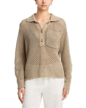 Open Stitch Crochet Polo Sweater - Exclusive | Bloomingdale's (AU)