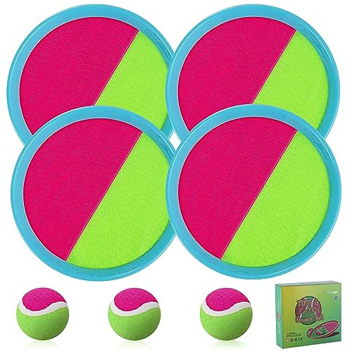 Outdoor Games for Kids - Outside Toys for Kids Ages 4-8, Toss and Catch Ball Set, with 4 Paddles 4 Balls, and 1 Storage Bag, Yard Games for Kids Boys Girls Birthday Gifts New Year Gifts- 4 Blue | Amazon (US)