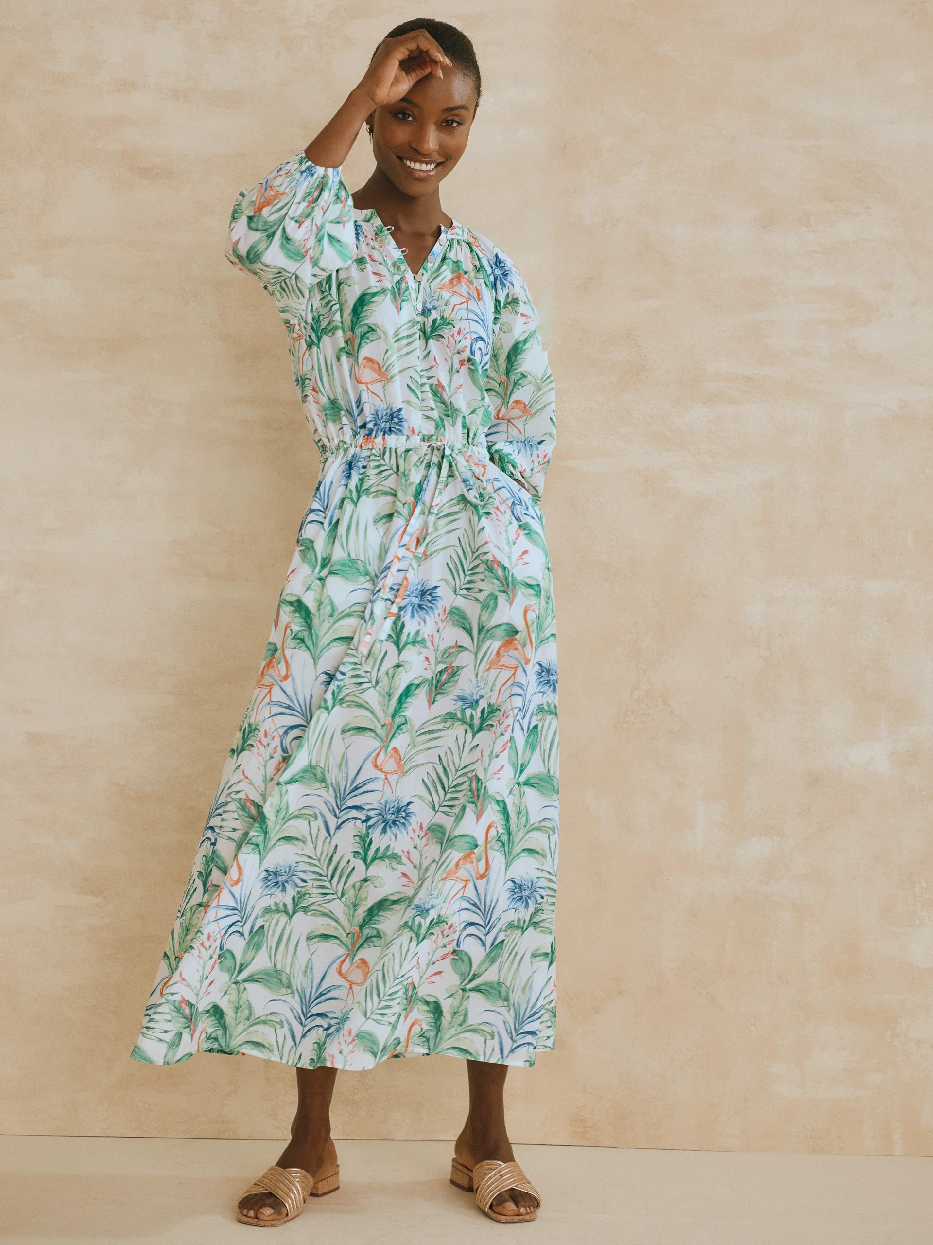 Daniella Dress in Flamingo Palm: J.McLaughlin x Filipa de Abreu | J.McLaughlin