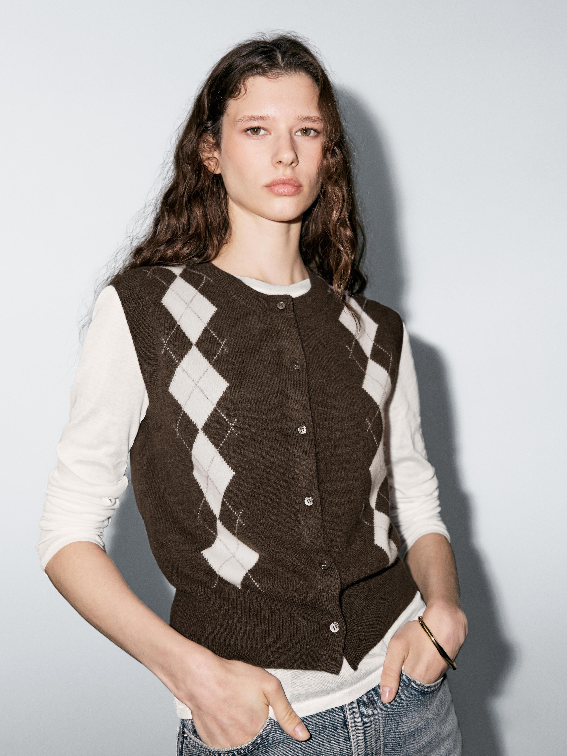 Knit cardigan with diamond detail | Massimo Dutti US