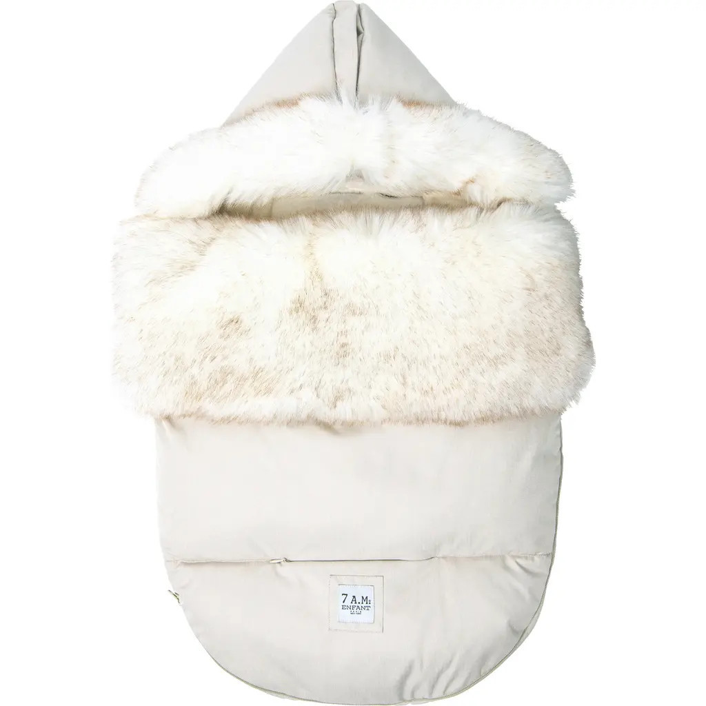 7 A.M. Enfant PlushPOD Tundra Water Repellent Faux Fur Lined Car Seat/Stroller Bunting in Beige Heather White Fur at Nordstrom, Size 0-18 M | Nordstrom