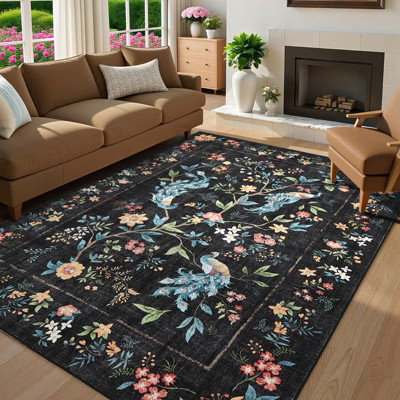 Nasitip Traditional Floral Black 8'x10' Area Rugs for Living Room Soft Low Pile Non-Sliping, Machine Washable | Target