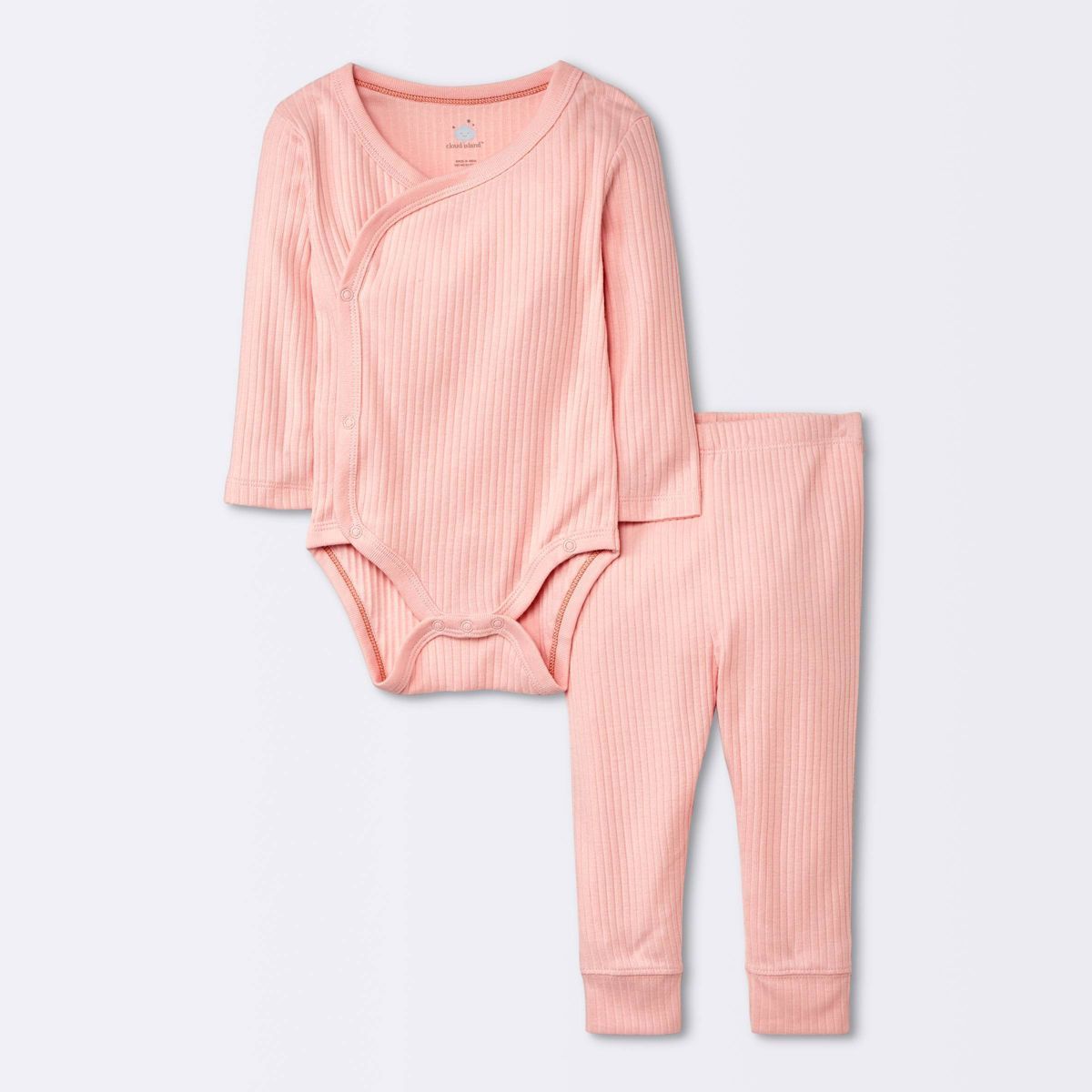 Baby Basic Wide Rib Side Snap Bodysuit & Pants Set - Cloud Island™ Pink | Target