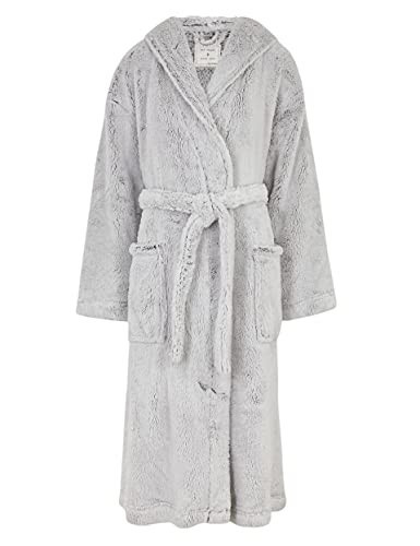 Marks and Spencer Women's Loungewear Plush Fleece Hooded Long Robe, Grey Mix, XS | Amazon (US)
