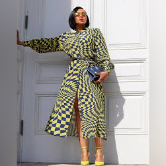 NWT, The Drop, EYE-Catching, Geo-Printed Dress, Button-Up, Belted, Size S | Poshmark