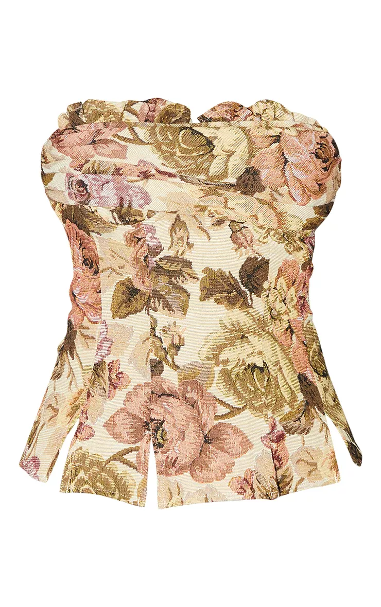 Ruched Floral Woven Corset Top