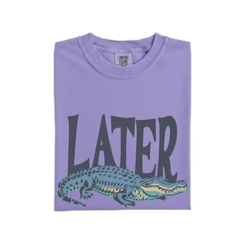 Later Gator Vintage 90s T-Shirt- Soft Comfort T-Shirt with Playful Retro Alligator Graphic-T Shirt Ideal for Men & Women - Ideal for Relaxed Days, Outings or Sporting Events - Violet - Medium | Amazon (US)