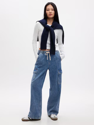 High Rise Wide-Leg Pull-On Jeans | Gap Factory