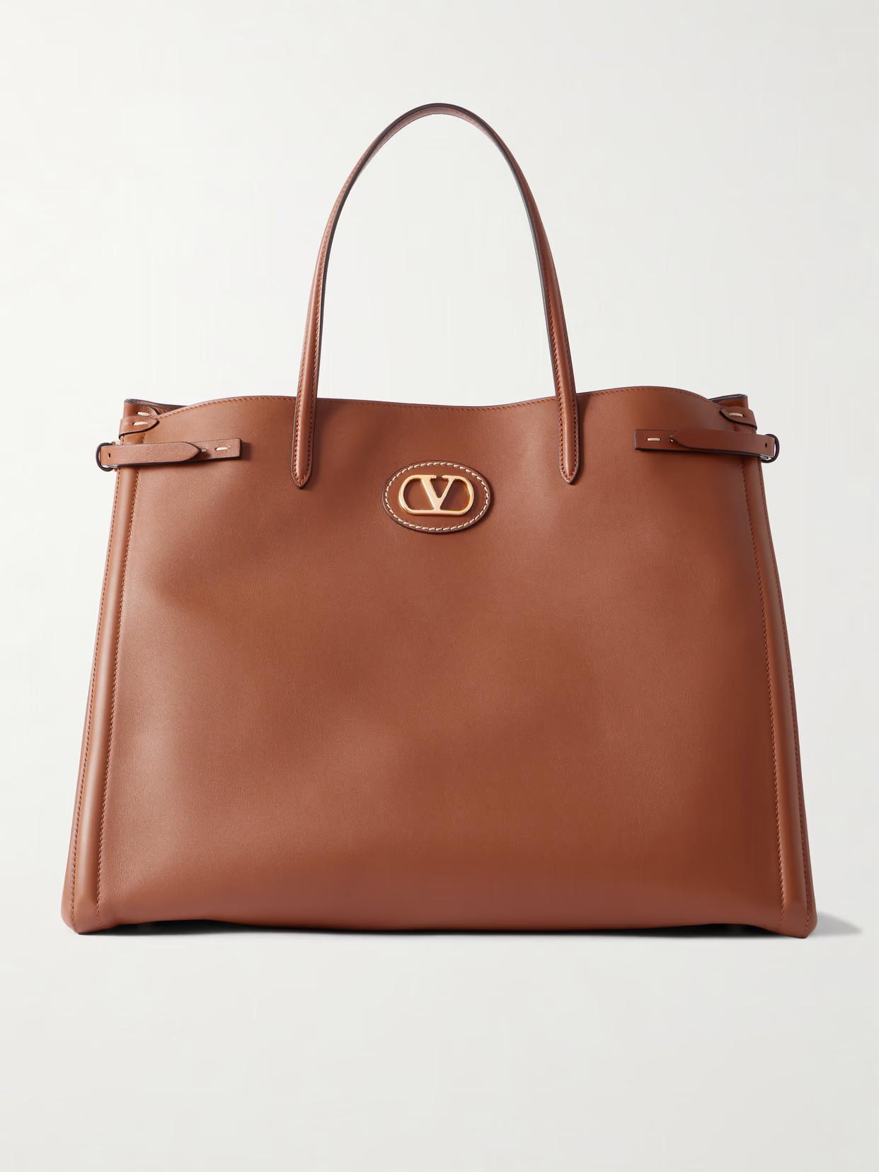 Valentino Garavani - Antibes Large Appliquéd Leather Tote - Brown | NET-A-PORTER (US)