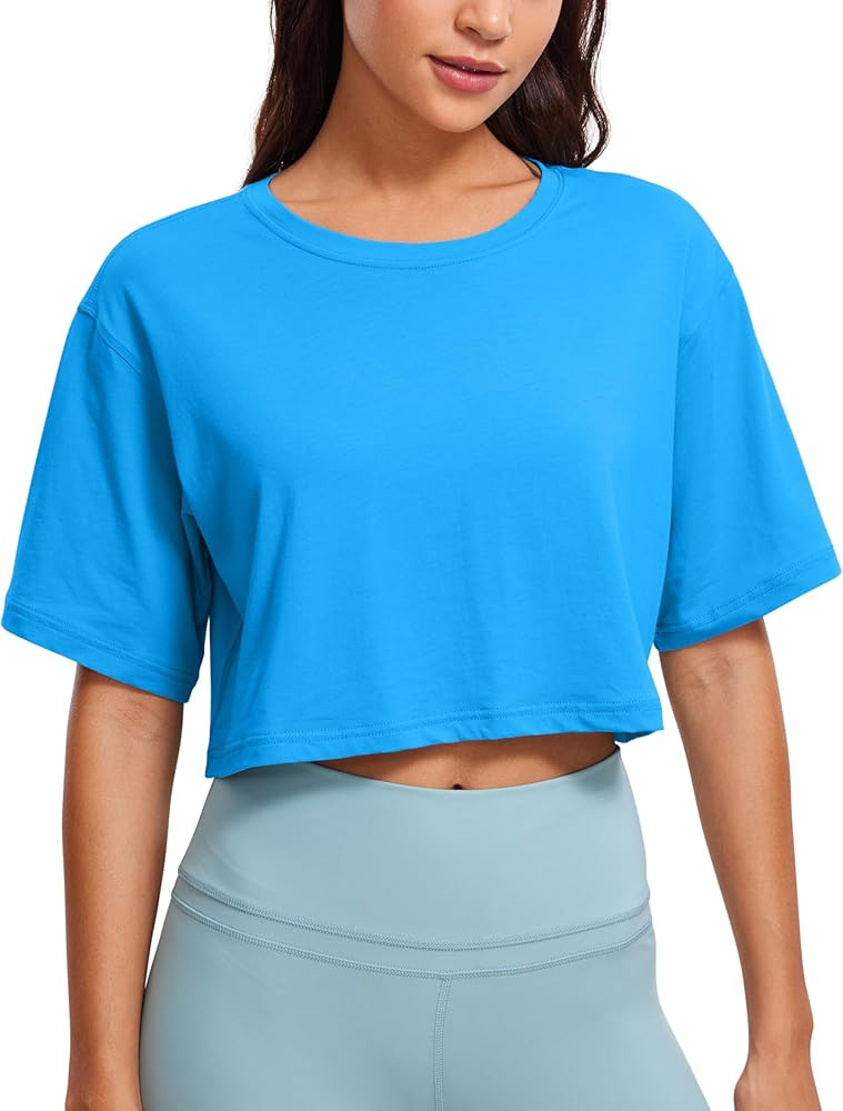 CRZ YOGA Women's Pima Cotton Workout Crop Tops Short Sleeve Yoga Shirts Casual Athletic Running T... | Amazon (US)