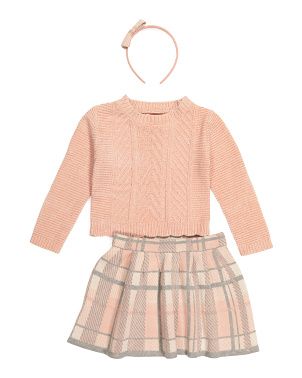 Girls 2pc Chenille Sweater Plaid Skirt Set With Headband | TJ Maxx