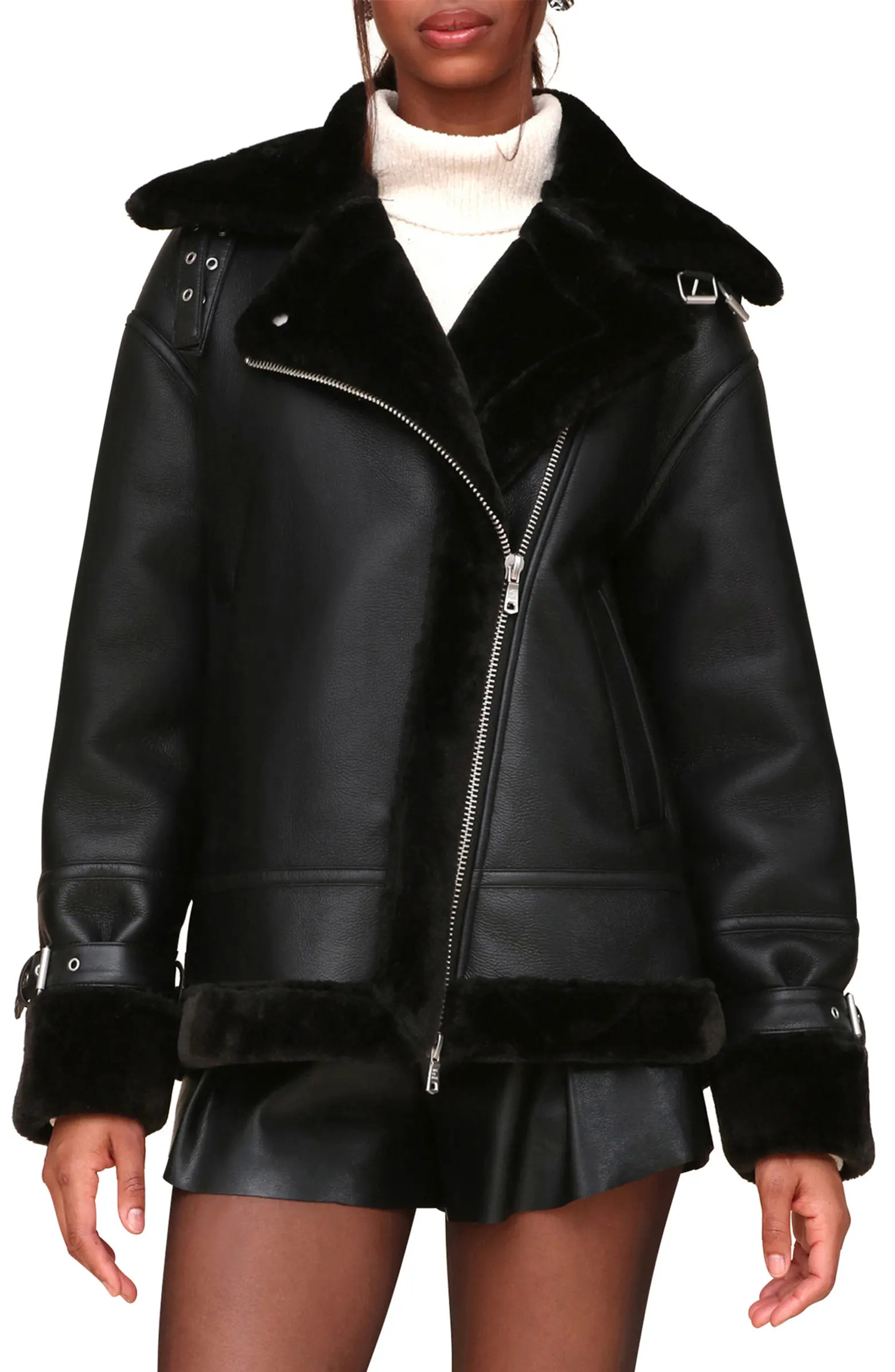 Avec Les Filles Oversize Faux Shearling Moto Jacket | Nordstrom | Nordstrom