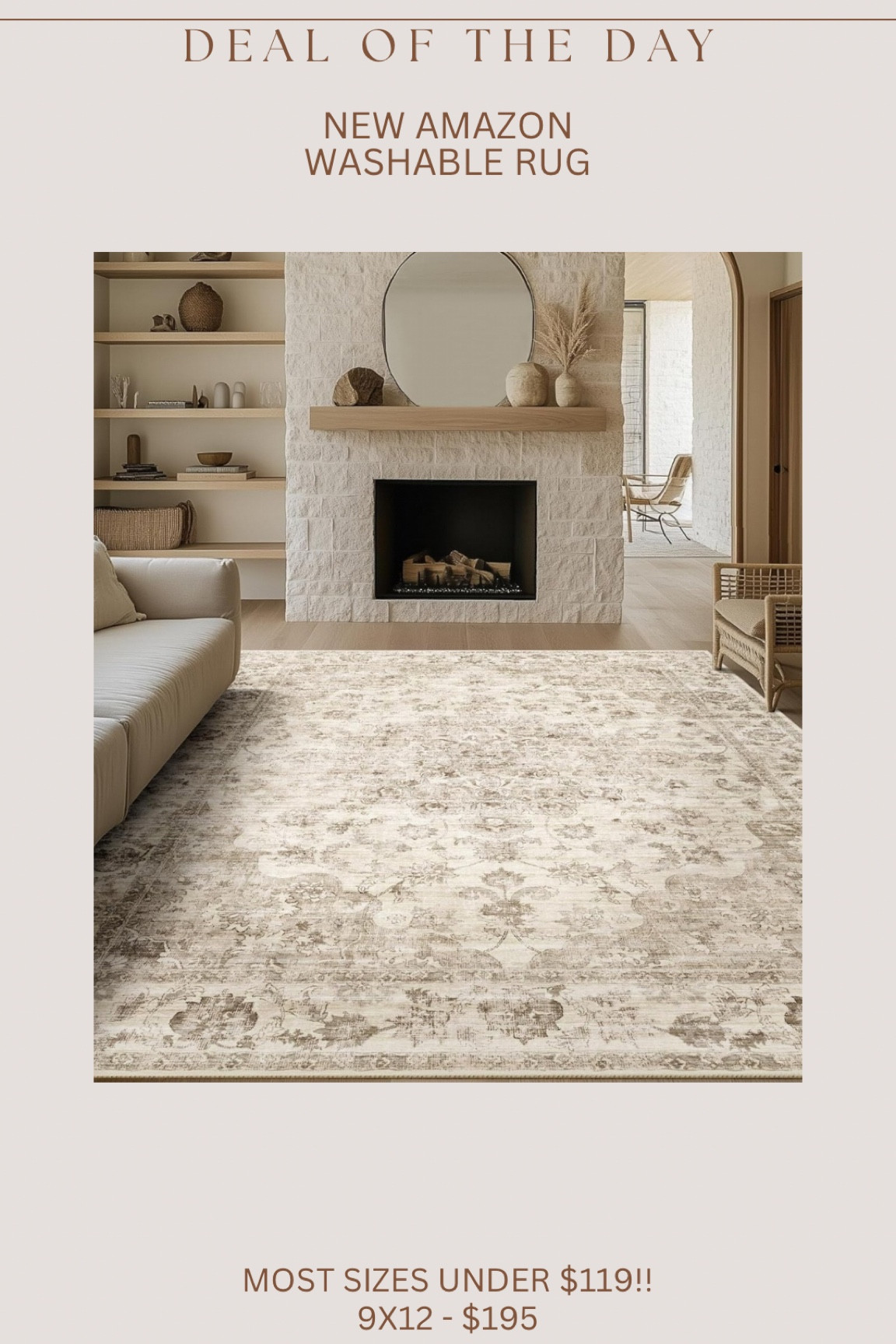 Gorgeous new Amazon washable rug find!!! 8x10 & under is $119 or less and 9x12 is $195 🤯🙌🏻🙌🏻🙌🏻🙌🏻

#LTKSaleAlert #LTKHome #LTKStyleTip