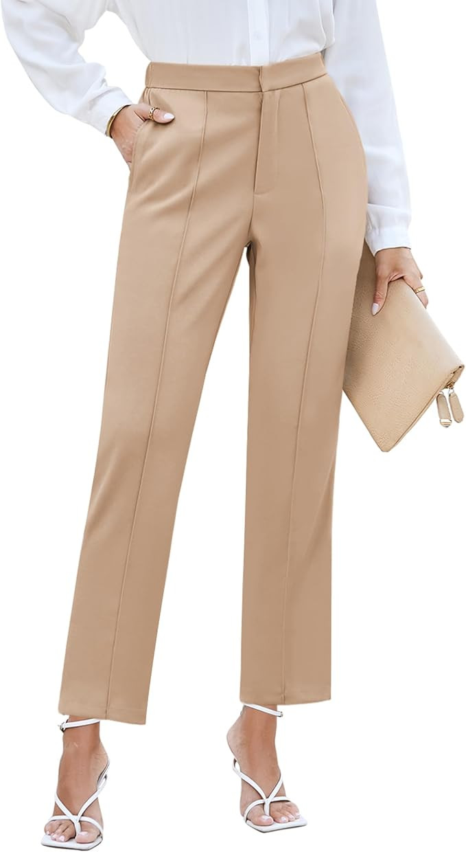 GRAPENT Dress Pants Women High Waisted Work Pants Dressy Casual Straight Leg Elastic Waist Croppe... | Amazon (US)