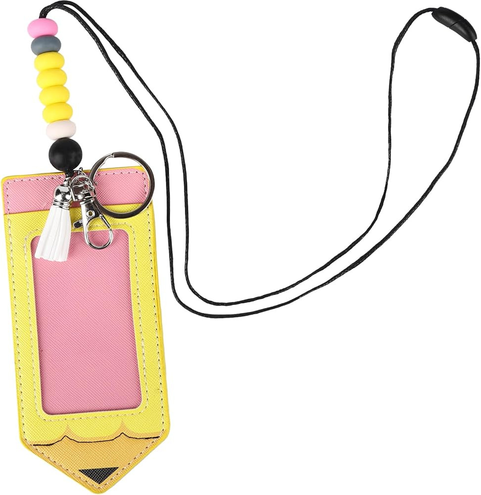 Teacher Lanyard with ID Holder, Beaded Lanyards and Cute Pencil Design Badge Holder Breakaway, Pe... | Amazon (US)